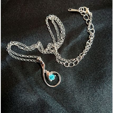 Pretty Silver Aquamarine Crystal CZ Pendant Necklace Gift