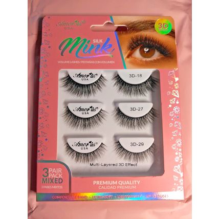 Amor us Silk Mink Volume Eye Lashes 3 Pair Pack Mixed NEW! +Surprise Free Gift!