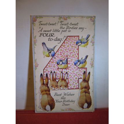 sweet 4TH BIRTHDAY card .. vintage used postcard WW2 era =
