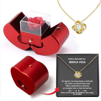 Fashion Jewelry Box - Red Apple Eternal Rose Necklace Gift for Women