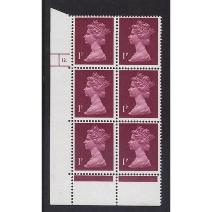X925 U63 1p Crimson FCP ~ CYLINDER BLOCK of 6 - 12. DOT ~ Unmounted Mint