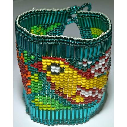 Traditional Huichol Art. Mexico Glass Seed Beads Bracelet. Legendary birds 2