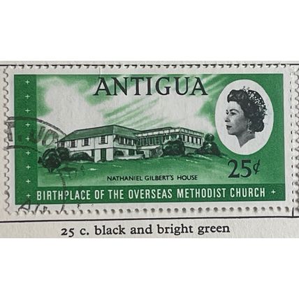 Antigua 1967 Methodist Church 25c Black & Green Gilbert’s House Used SG204 stamp
