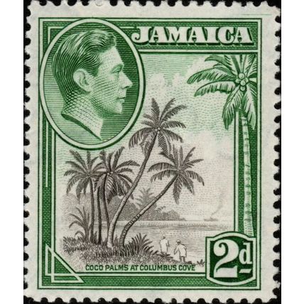 Jamaica KGVI 1951 2d Grey & Green Mounted Mint MM SG 124d coco palms stamp