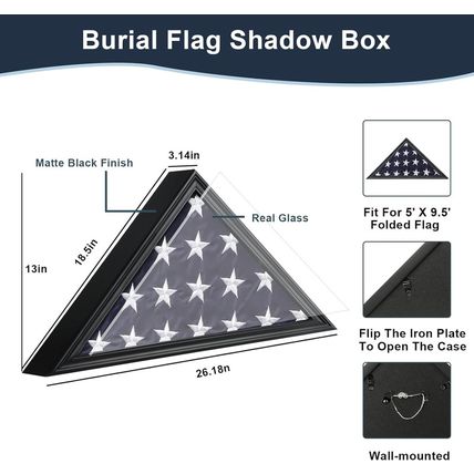 Burial Flag Display Case for American Veteran Flag Display, Military Flag Displa
