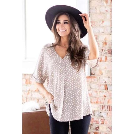 Apricot Chloe Animal Print V-neck Rolled Sleeve Tunic Top