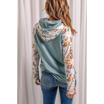 Leopard Print Sleeve Patchwork Hoodie with Pocket