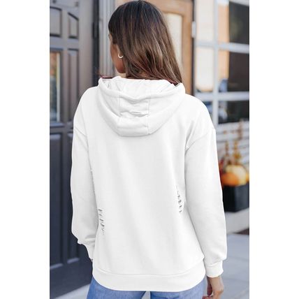 White PUMPKIN SPICE Distressed Hoodie