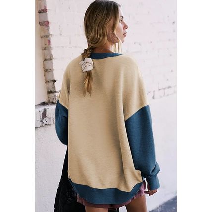 Parchment Color Block Thumbhole Sleeve Drop Shoulder Sweatshirt