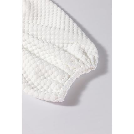 White Solid Textured O Neck Puff Sleeve Blouse