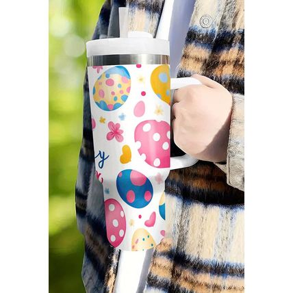 White Happy Easter Bunny Eggs Printed Thermal Tumbler