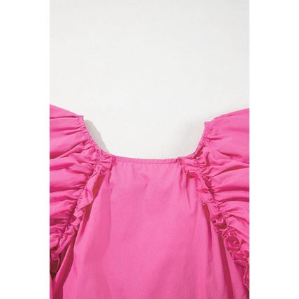 Sachet Pink Shirred Yoke Lace up V Neck Ruffled Sleeve Blouse