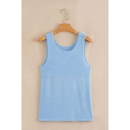 Beau Blue Horizontal Ribbing Patchwork Swing Sweater Tank