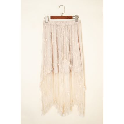 Apricot Lace Cascading Tiered High Waist Maxi Skirt