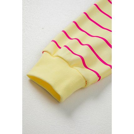 Yellow Stripe Stylish Overlap Detail Drop Shoulder Pullover Sweatshirt