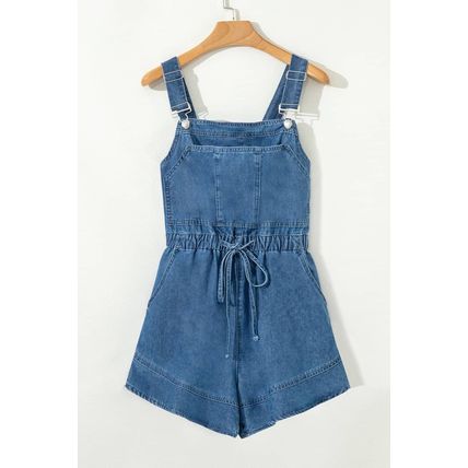 Sky Blue Buckle Straps Bib Style Tied Backless Flared Denim Overall