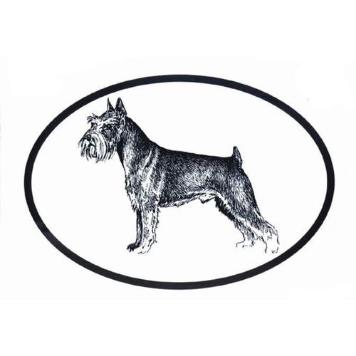 Dog Breed Oval Vinyl Car Decal Black & White Sticker - Schnauzer