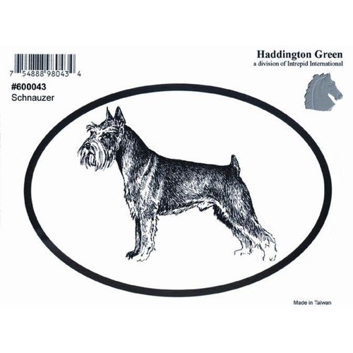 Dog Breed Oval Vinyl Car Decal Black & White Sticker - Schnauzer