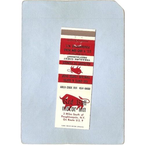 New York Poughkeepsie Matchcover Red Bull Motor Inn Rt 9 & IBM Road w/Serv~2226