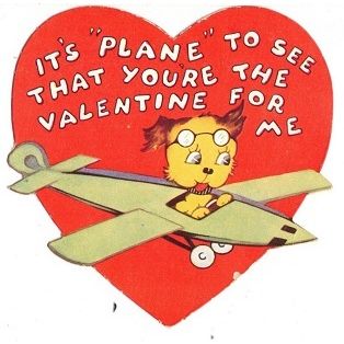 VINTAGE ' VALENTINE CARD ' Dog in Airplane card 1930s