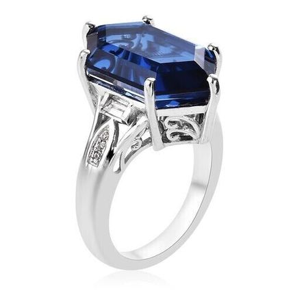 Minas Gerais Twilight Quartz Fancy Cut Ring Sz P½- Q Platinum Overlay 925 Silver