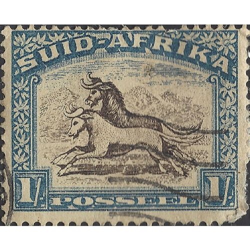 SOUTH AFRICA, MAMMAL, Wildebeest, Connochaetes sp., afrikaans, blue 1939, 1/-