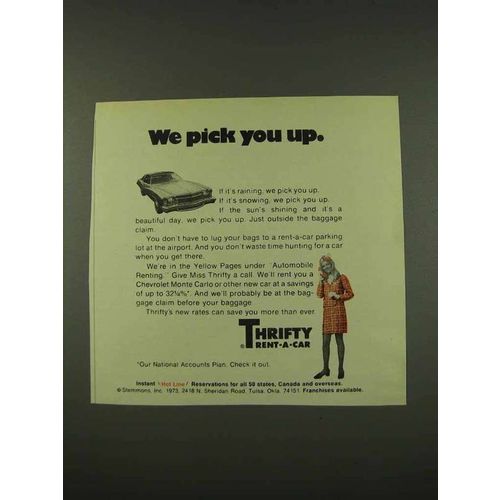 1973 Thrifty Rent-A-Car Ad - We Pick You Up