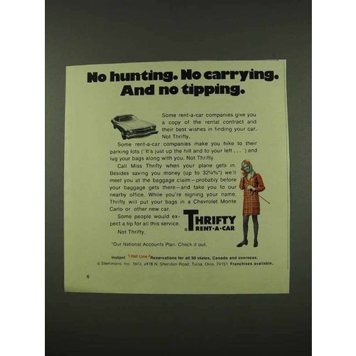 1973 Thrifty Rent-A-Car Ad - No Hunting. No Carrying