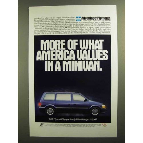 1992 Plymouth Voyager Family Value Package Ad