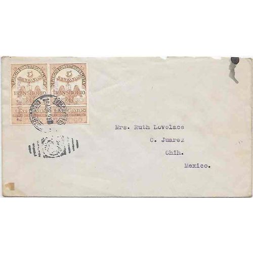 Mexico #349a Rouletted Pair 1916 Chiguagua to Chihuahua, Juarez Overprint