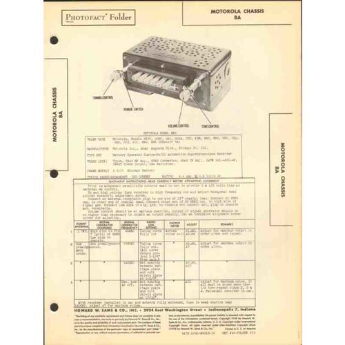 MOTOROLA chassis 8A 6 tube AM car radio receiver Sams Photofact manual