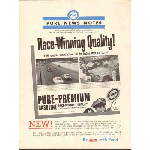 PURE OIL COMPANY 1952 Race-winning quality gasoline vintage ad