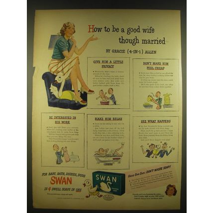 1944 Swan Soap Advertisement - Gracie Allen - How to be a good wife