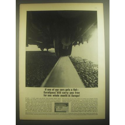 1962 Eurailpass Train Travel Ad - If one of our cars gets a flat - Eurailpass