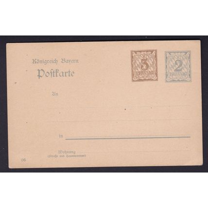 BAVARIA 1906 3pf & 2pf POSTAGE IMPRINTED STATIONERY CARD UN-USED