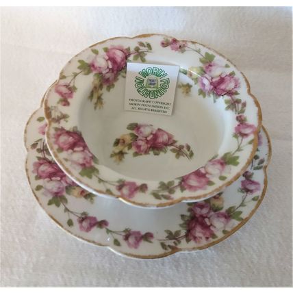 RARE LIMOGES TRESSEMANES & VOGT 4 INCH RAMEKIN & 5 INCH PLATE CABBAGE ROSES 294