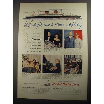 1956 United States Lines Cruise Ad - Wonderful way to stretch a Holiday