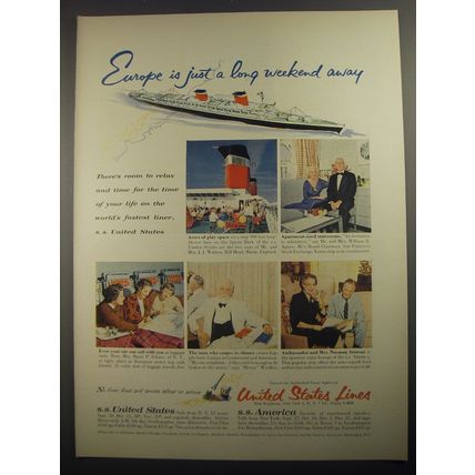 1956 United States Lines Cruise Ad - Europe is just a long weekend away