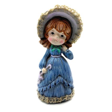 Vintage Coin Bank Girl Purple Bonnet Hand Painted Figurine includes stopper plug