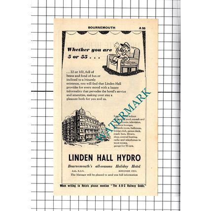 The White Hermitage Hotel Bournemouth / Linden Hall Hydro Advert - 1958 Cutting