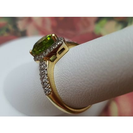 2.5ct Hebei Peridot Zircon Pear Halo Ring Size O 14k Gold Over 925 Solid Silver