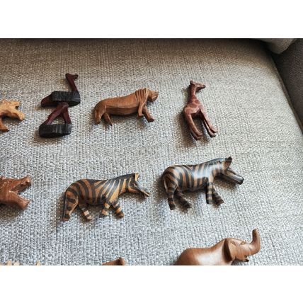 12 x Vintage, Hand Carved, Wooden African Animal Models/Toys - Elephant, Giraffe
