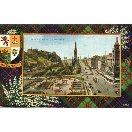 Princes Street, Edinburgh, MacDonald Tartan, Valentines Art Colours Postcard