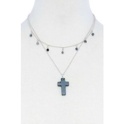 Double Layered Cross Pendant Chain Necklace