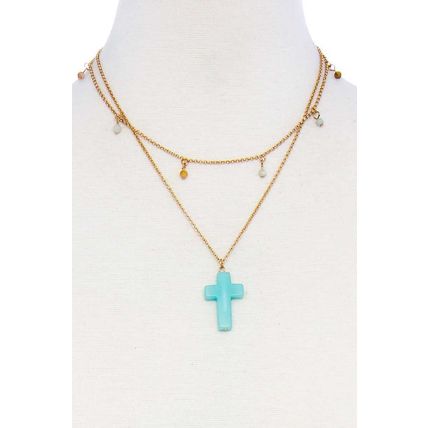 Double Layered Cross Pendant Chain Necklace