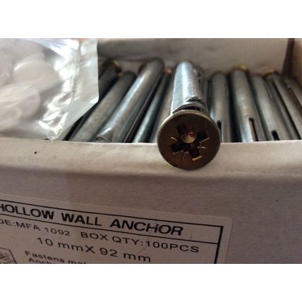 100 WINDOW / DOOR HOLLOW WALL METAL ANCHORS FIXINGS 10mm x 92mm