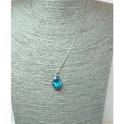Stunning Silver Aquamarine Turquoise Blue CZ Pendant Necklace Gift Boxed