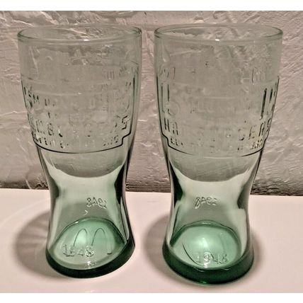 Vintage McDonald's 1948 Famous 15 Cent Hamburgers Green Collector Glass Set of 2