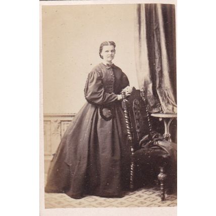 VICTORIAN CDV PHOTO -LADY WEARING LONG HOOPED DRESS BY MAULL @ CO, LONDON