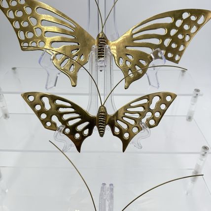 VTG Solid Brass BUTTERFLY Decor Lot (3) WALL HANGING Korea MID CENTURY